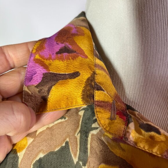 Vintage Copper Key Size M Silk Floral Print Shirt Button-Up - Picture 8 of 11